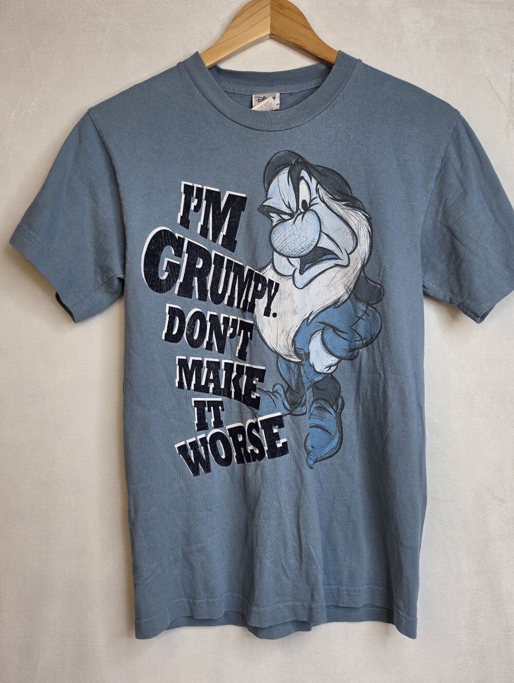 Disney Y2k Grumpy Tee S Slate Blue "I'm Grumpy Don't Make It Worse" Short Sleeve